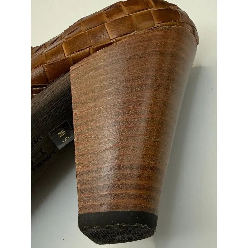 Sesto Meucci Womens Western High Heels Woven Leather Mules Sz 6 Italy